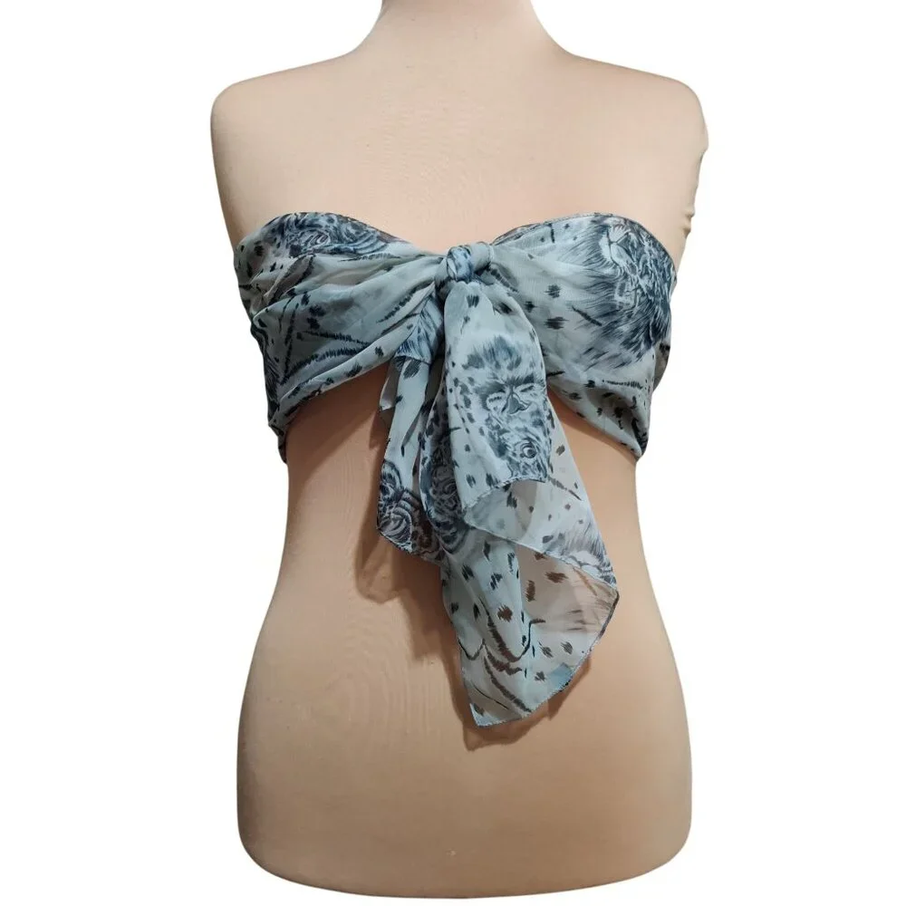 Sheer Gray Animal Print Scarf Lightweight Lion Leopard Graphic Versatile Layer